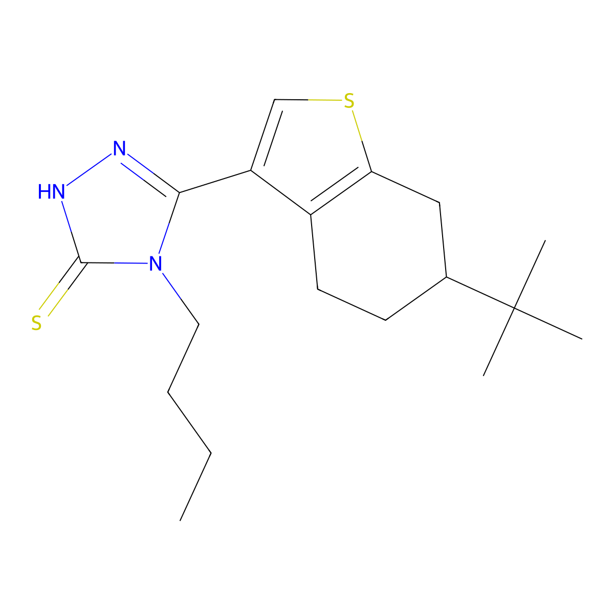 3H-1,2,4-Triazole-3-thione, 4-butyl-5-[6-(1,1-dimethylethyl)-4,5,6,7-tetrahydrobenzo[b]thien-3-yl]-2,4-dihydro- molecular structure, CAS 522597-49-5