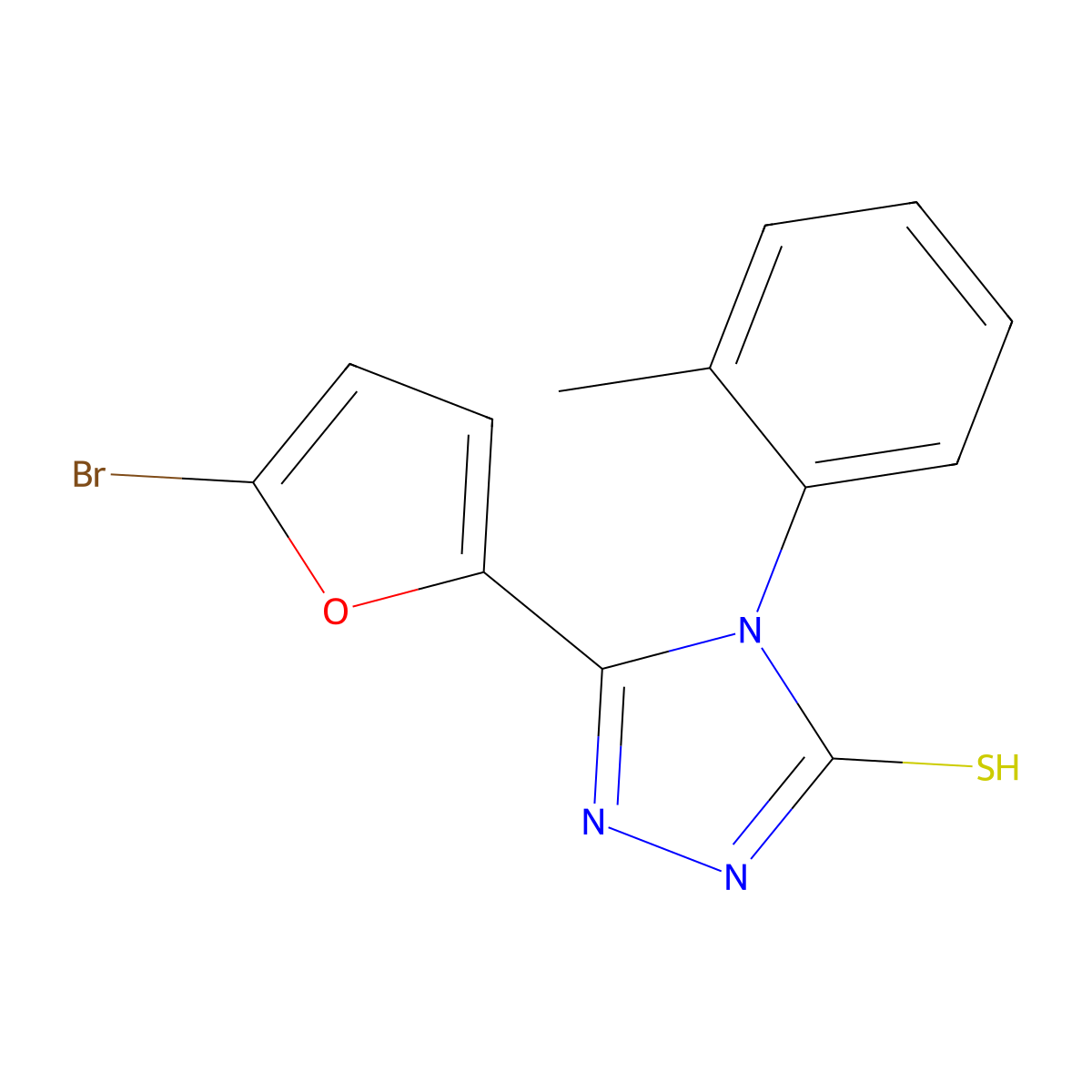 3-(5-bromofuran-2-yl)-4-(2-methylphenyl)-1H-1,2,4-triazole-5-thione molecular structure, CAS 522597-55-3