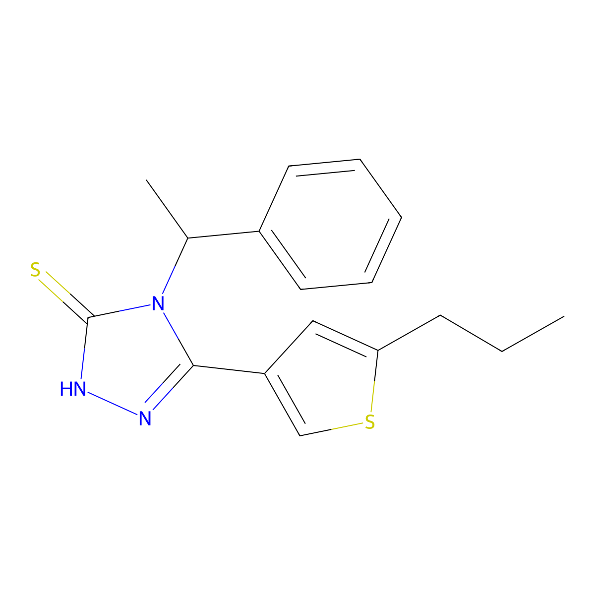 3H-1,2,4-Triazole-3-thione, 2,4-dihydro-4-(1-phenylethyl)-5-(5-propyl-3-thienyl)- molecular structure, CAS 522597-64-4