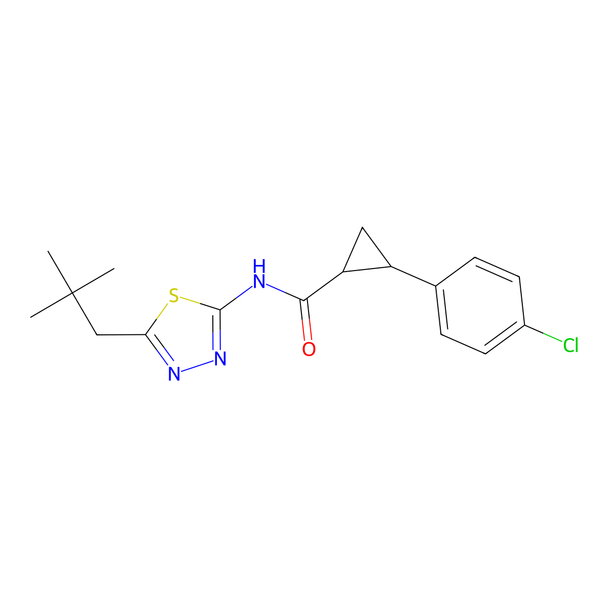 2-(4-chlorophenyl)-N-[5-(2,2-dimethylpropyl)-1,3,4-thiadiazol-2-yl]cyclopropanecarboxamide molecular structure, CAS 522597-68-8
