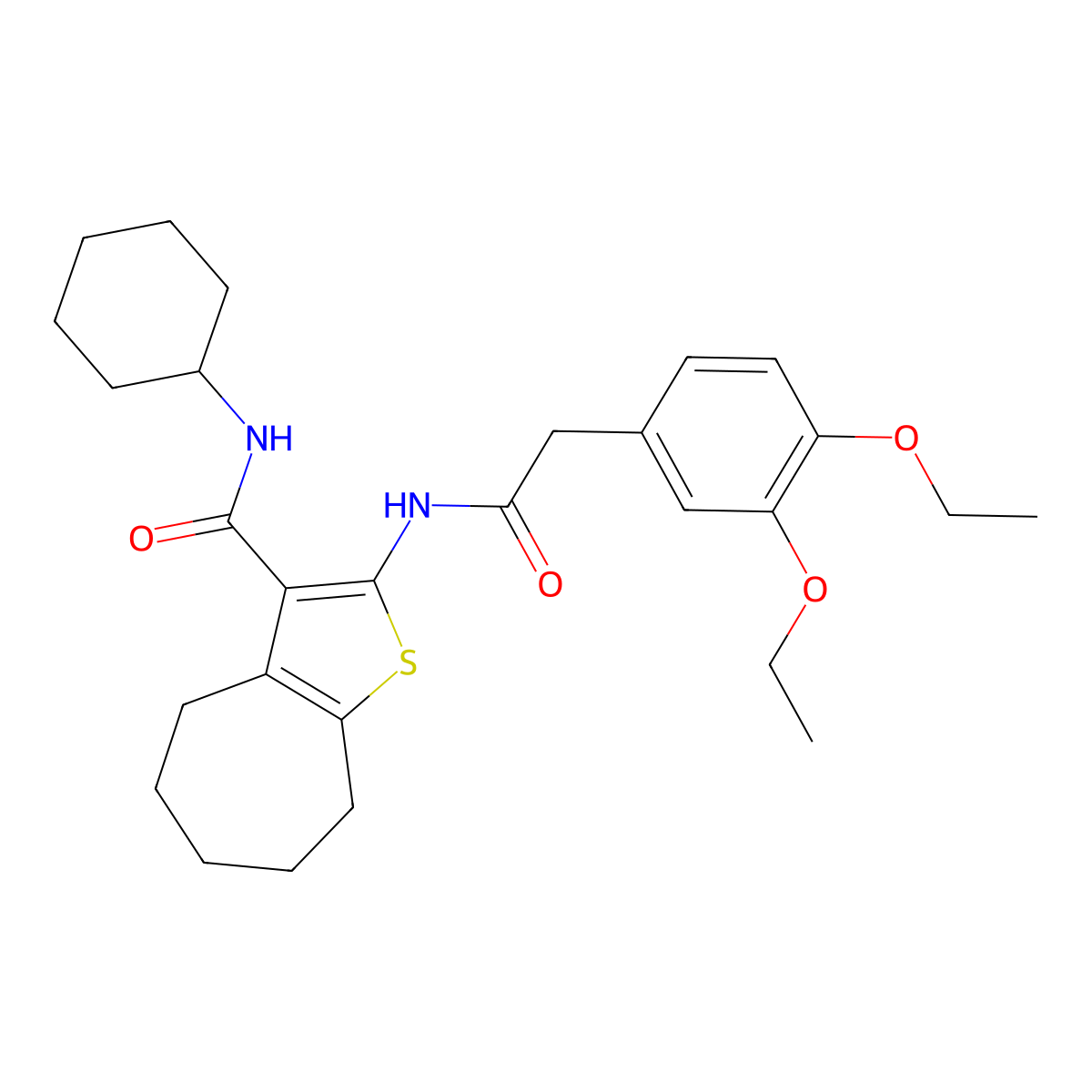 N-cyclohexyl-2-{[(3,4-diethoxyphenyl)acetyl]amino}-5,6,7,8-tetrahydro-4H-cyclohepta[b]thiophene-3-carboxamide molecular structure, CAS 522597-72-4