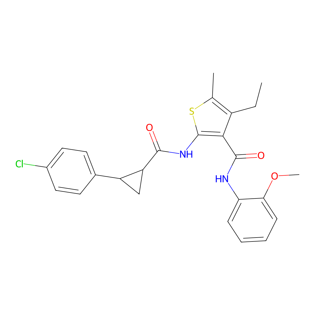 2-[[2-(4-chlorophenyl)cyclopropanecarbonyl]amino]-4-ethyl-N-(2-methoxyphenyl)-5-methylthiophene-3-carboxamide molecular structure, CAS 522597-78-0