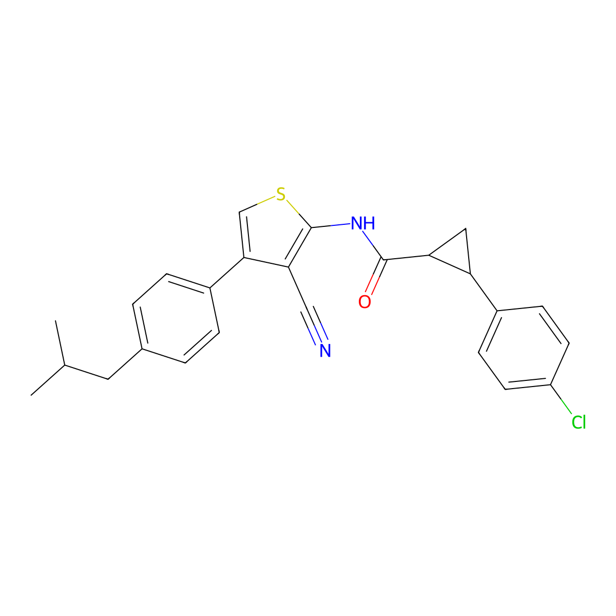 2-(4-chlorophenyl)-N-[3-cyano-4-[4-(2-methylpropyl)phenyl]thiophen-2-yl]cyclopropane-1-carboxamide molecular structure, CAS 522597-84-8