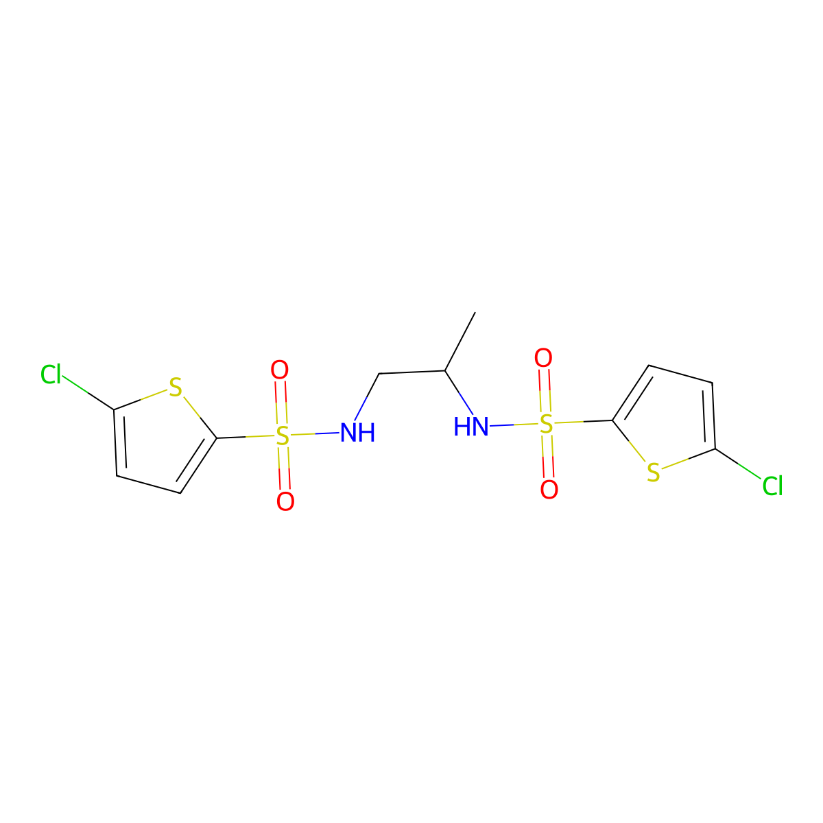 5-chloro-N-[2-[(5-chlorothiophen-2-yl)sulfonylamino]propyl]thiophene-2-sulfonamide molecular structure, CAS 522597-86-0