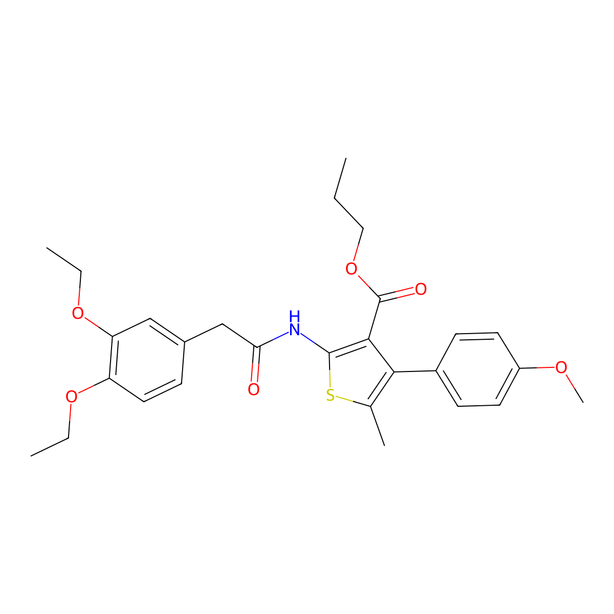 Propyl 2-{[(3,4-diethoxyphenyl)acetyl]amino}-4-(4-methoxyphenyl)-5-methyl-3-thiophenecarboxylate molecular structure, CAS 522597-90-6