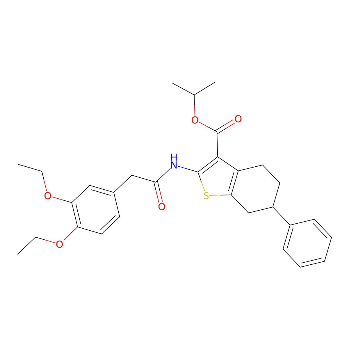 Isopropyl 2-{[(3,4-diethoxyphenyl)acetyl]amino}-6-phenyl-4,5,6,7-tetrahydro-1-benzothiophene-3-carboxylate molecular structure, CAS 522597-92-8