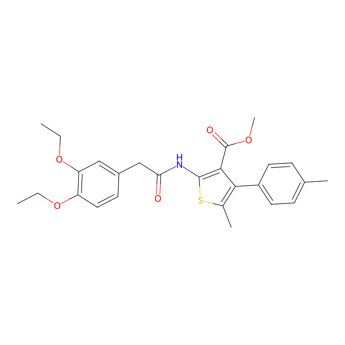 Methyl 2-{[(3,4-diethoxyphenyl)acetyl]amino}-5-methyl-4-(4-methylphenyl)-3-thiophenecarboxylate molecular structure, CAS 522597-93-9