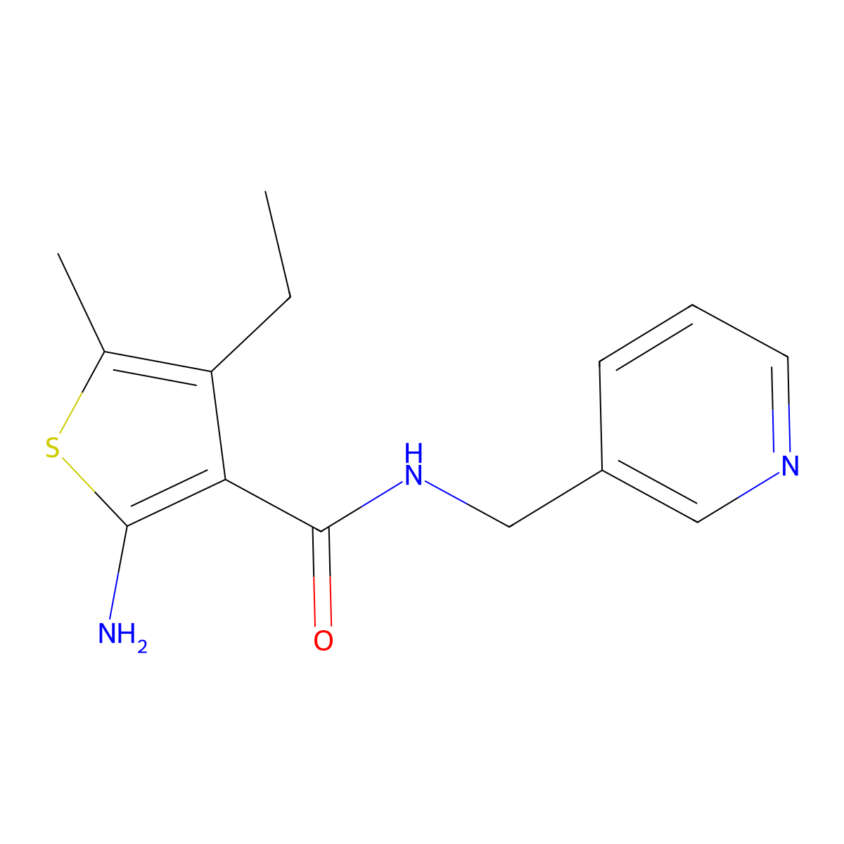 2-amino-4-ethyl-5-methyl-N-(pyridin-3-ylmethyl)thiophene-3-carboxamide molecular structure, CAS 522597-95-1