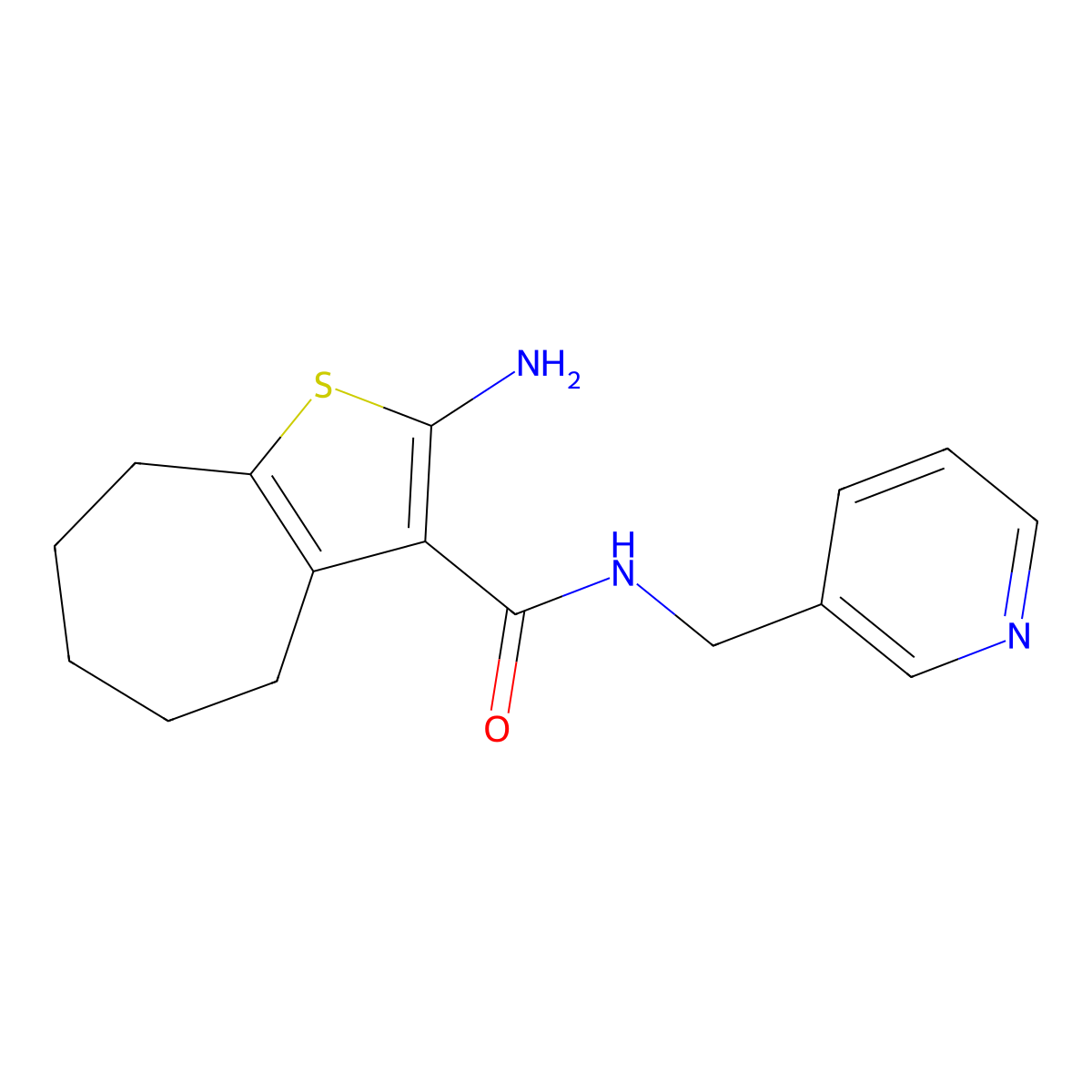 2-amino-N-(pyridin-3-ylmethyl)-5,6,7,8-tetrahydro-4H-cyclohepta[b]thiophene-3-carboxamide molecular structure, CAS 522597-98-4