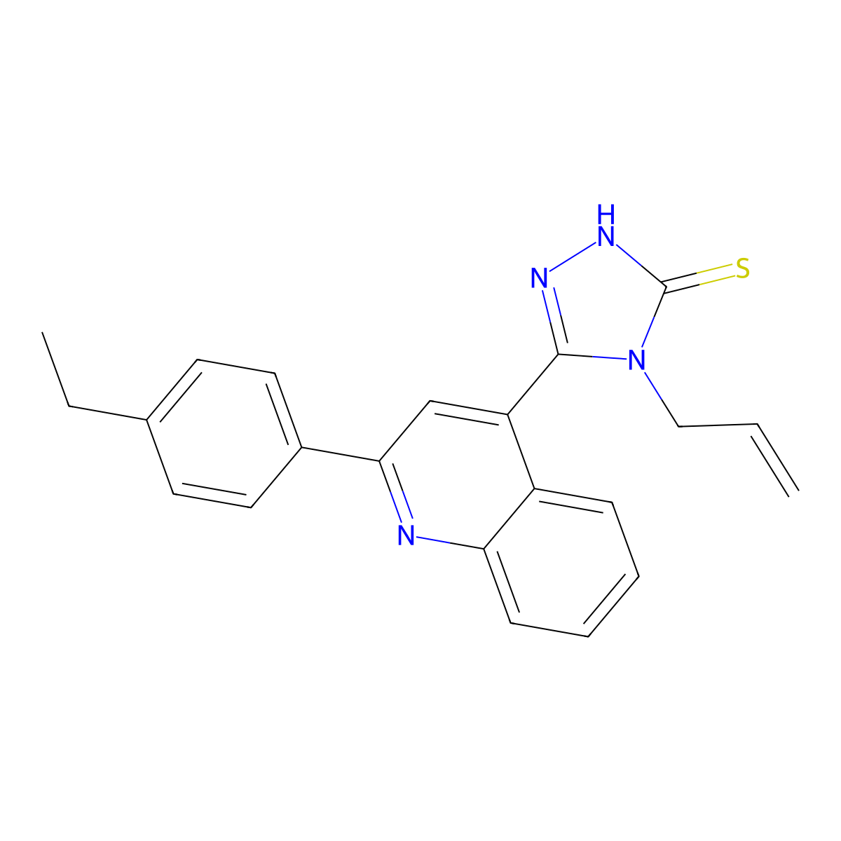 3H-1,2,4-Triazole-3-thione, 5-(2-(4-ethylphenyl)-4-quinolinyl)-2,4-dihydro-4-(2-propen-1-yl)- molecular structure, CAS 522598-00-1