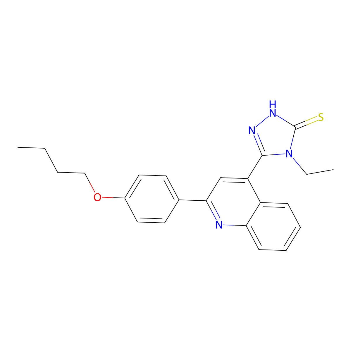 3-[2-(4-butoxyphenyl)quinolin-4-yl]-4-ethyl-1H-1,2,4-triazole-5-thione molecular structure, CAS 522598-01-2