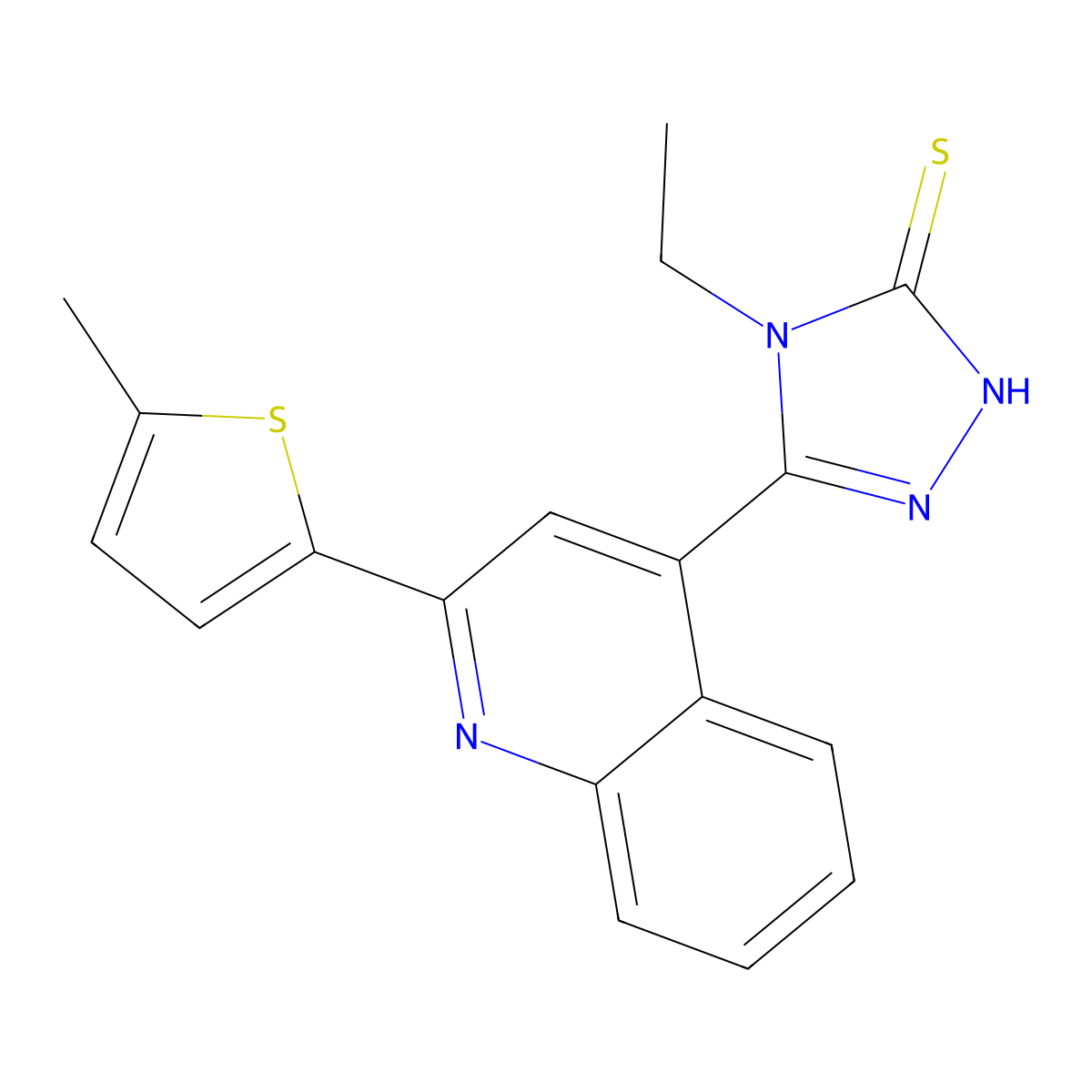 4-ethyl-3-[2-(5-methylthiophen-2-yl)quinolin-4-yl]-1H-1,2,4-triazole-5-thione molecular structure, CAS 522598-04-5