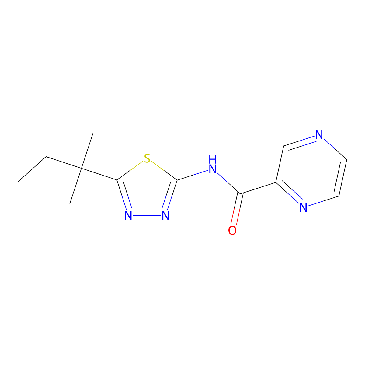 N-[5-(2-methylbutan-2-yl)-1,3,4-thiadiazol-2-yl]pyrazine-2-carboxamide molecular structure, CAS 522598-25-0