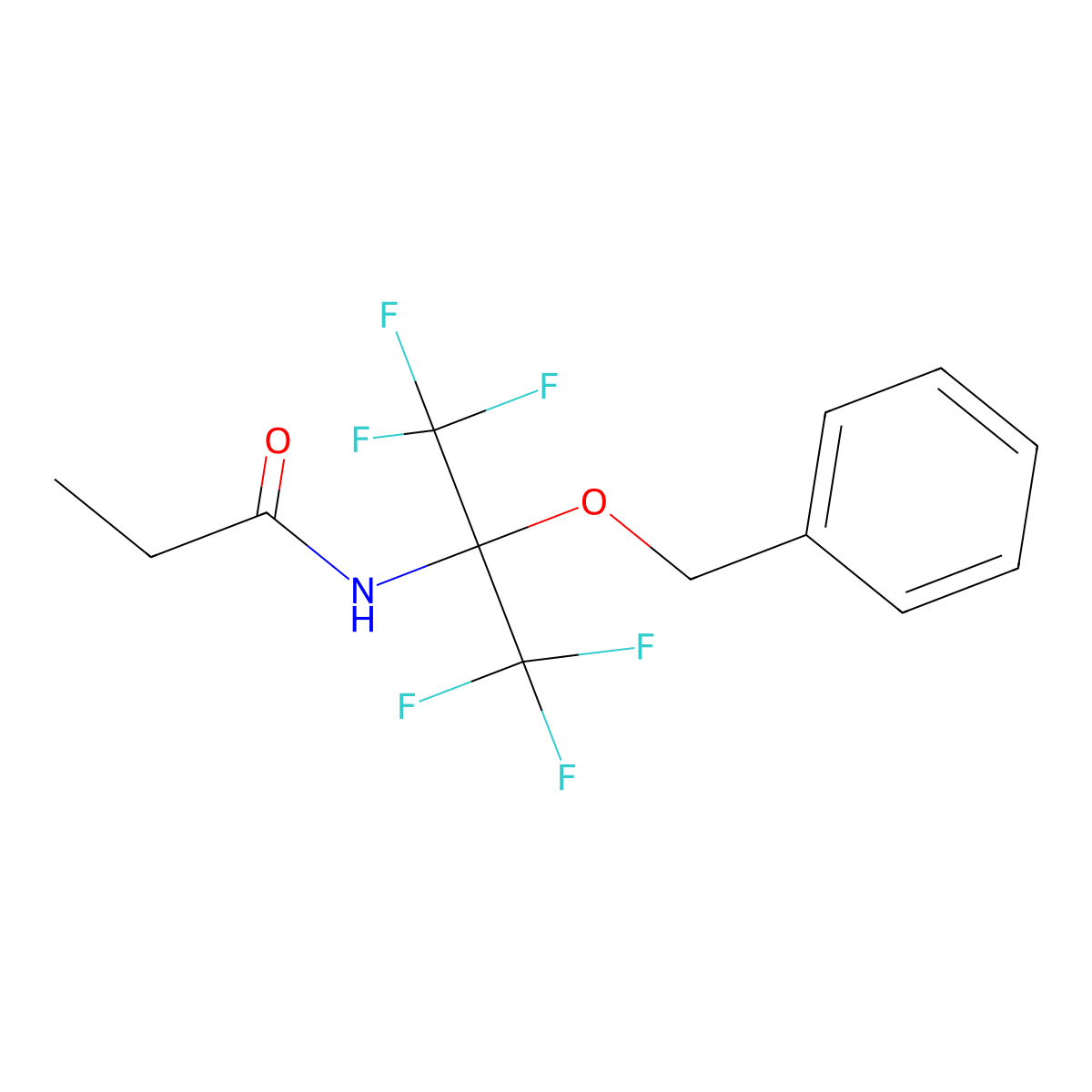 N-(1,1,1,3,3,3-hexafluoro-2-phenylmethoxypropan-2-yl)propanamide molecular structure, CAS 5226-25-5