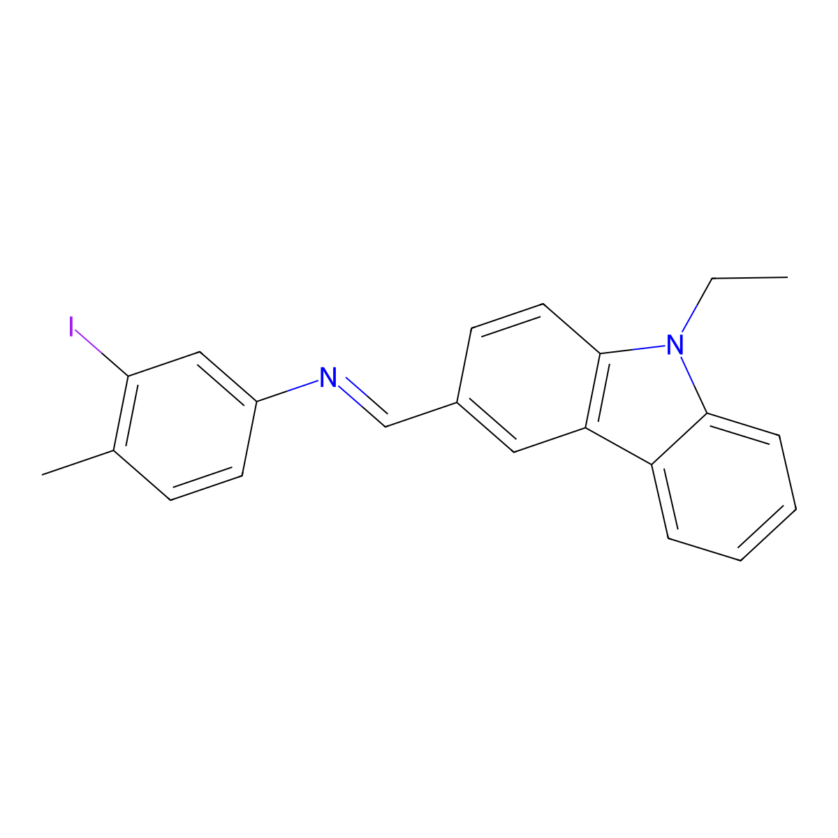 N-[(E)-(9-ethyl-9H-carbazol-3-yl)methylidene]-3-iodo-4-methylaniline molecular structure, CAS 5226-97-1