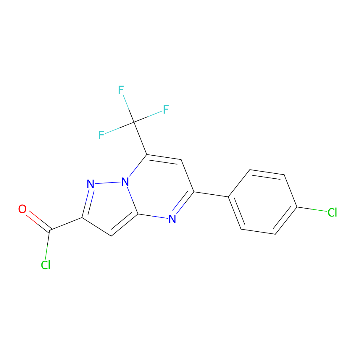 5-(4-Chlorophenyl)-7-(trifluoromethyl)pyrazolo[1,5-a]pyrimidine-2-carbonyl chloride molecular structure, CAS 522600-26-6