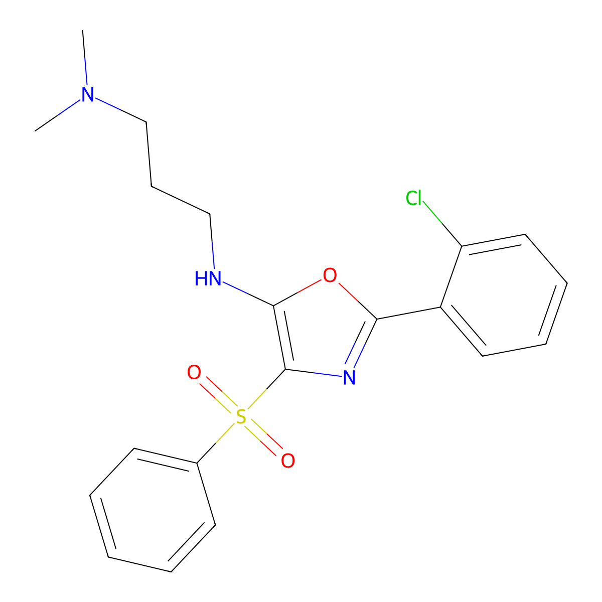 4-(Benzenesulfonyl)-2-(2-chlorophenyl)-N-[3-(dimethylamino)propyl]-1,3-oxazol-5-amine molecular structure, CAS 522603-93-6