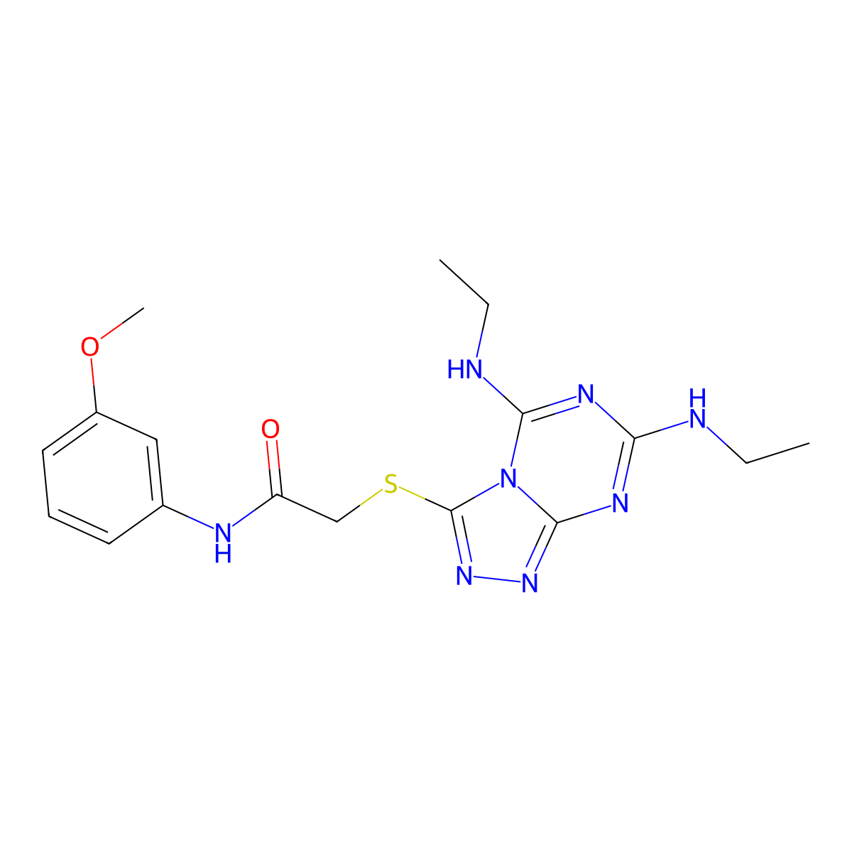 2-{[5,7-bis(ethylamino)-[1,2,4]triazolo[4,3-a][1,3,5]triazin-3-yl]sulfanyl}-N-(3-methoxyphenyl)acetamide molecular structure, CAS 522604-26-8