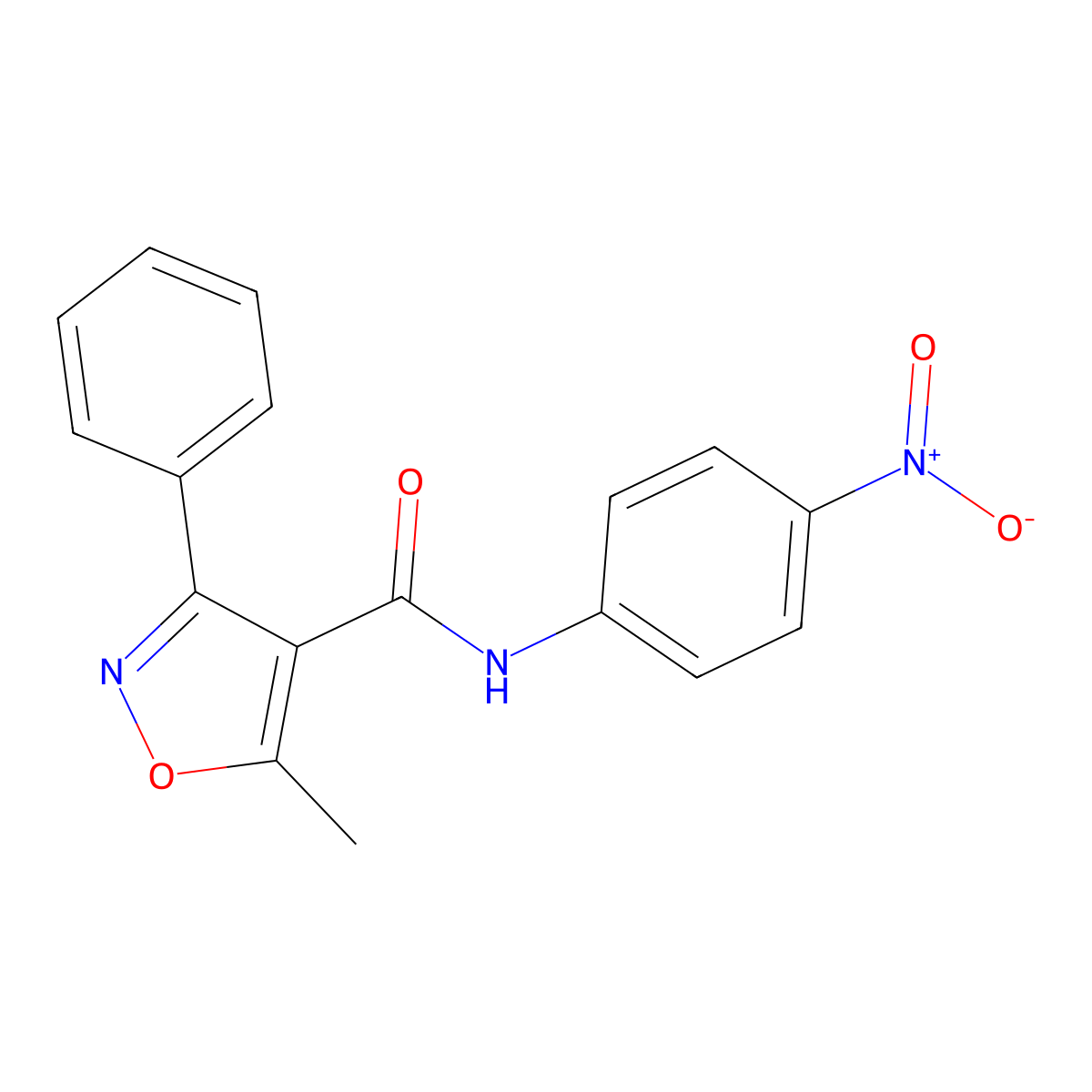 5-methyl-N-(4-nitrophenyl)-3-phenyl-1,2-oxazole-4-carboxamide molecular structure, CAS 522605-89-6