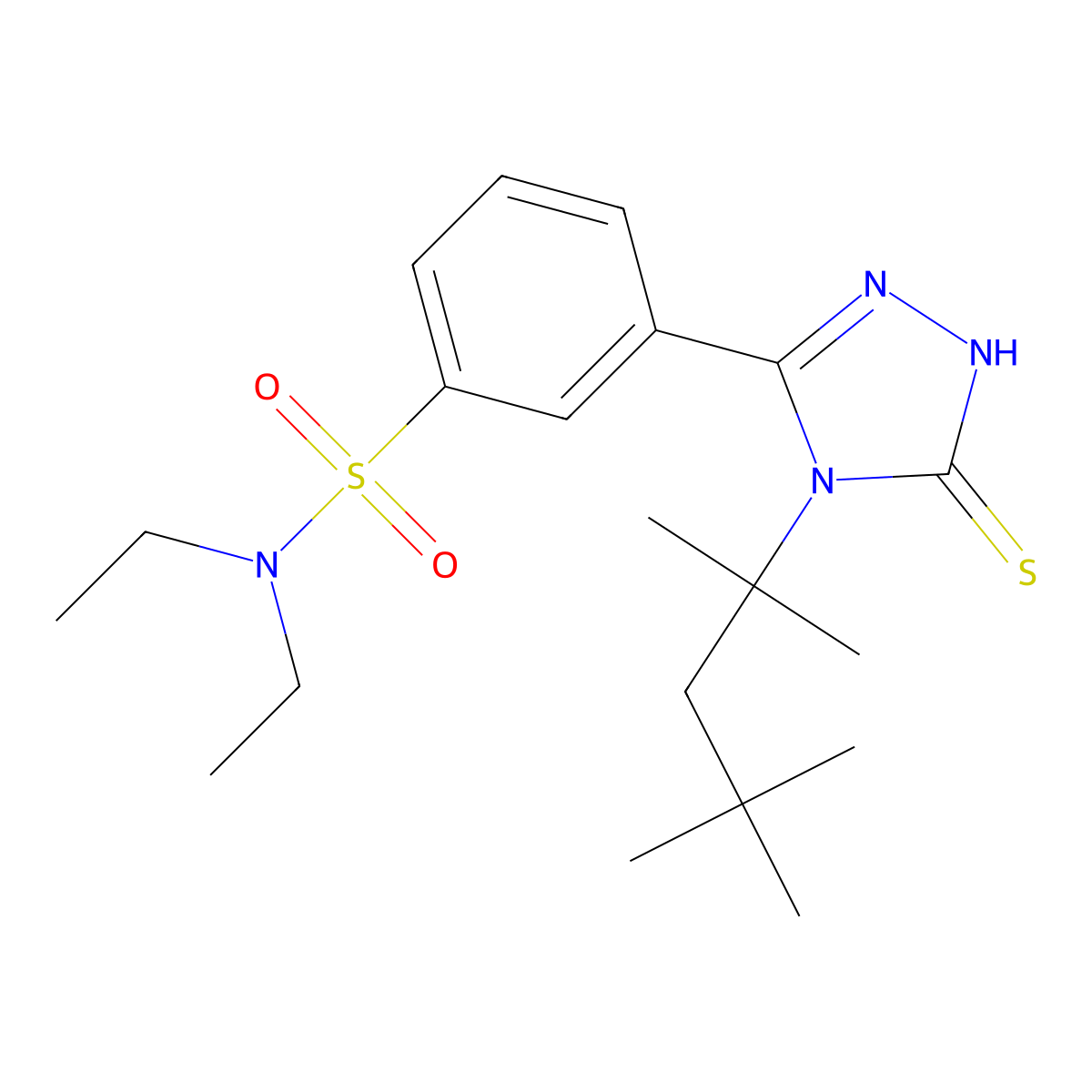 N,N-diethyl-3-[5-sulfanyl-4-(2,4,4-trimethylpentan-2-yl)-4H-1,2,4-triazol-3-yl]benzene-1-sulfonamide molecular structure, CAS 522606-43-5