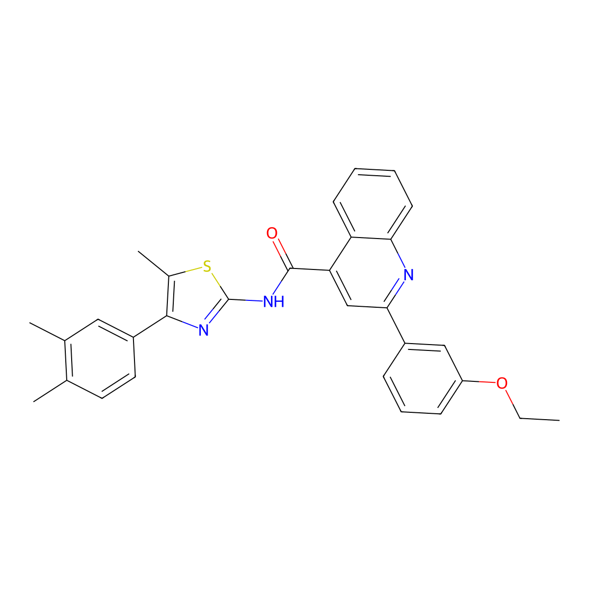 N-[4-(3,4-dimethylphenyl)-5-methyl-1,3-thiazol-2-yl]-2-(3-ethoxyphenyl)quinoline-4-carboxamide molecular structure, CAS 522619-04-1