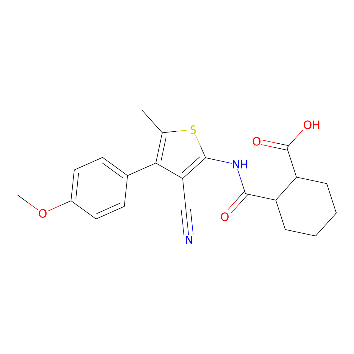 2-({[3-Cyano-4-(4-methoxyphenyl)-5-methyl-2-thienyl]amino}carbonyl)cyclohexanecarboxylic acid molecular structure, CAS 522619-15-4