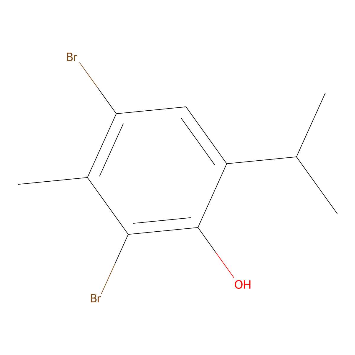Phenol, 2,4-dibromo-3-methyl-6-(1-methylethyl)- molecular structure, CAS 52262-38-1