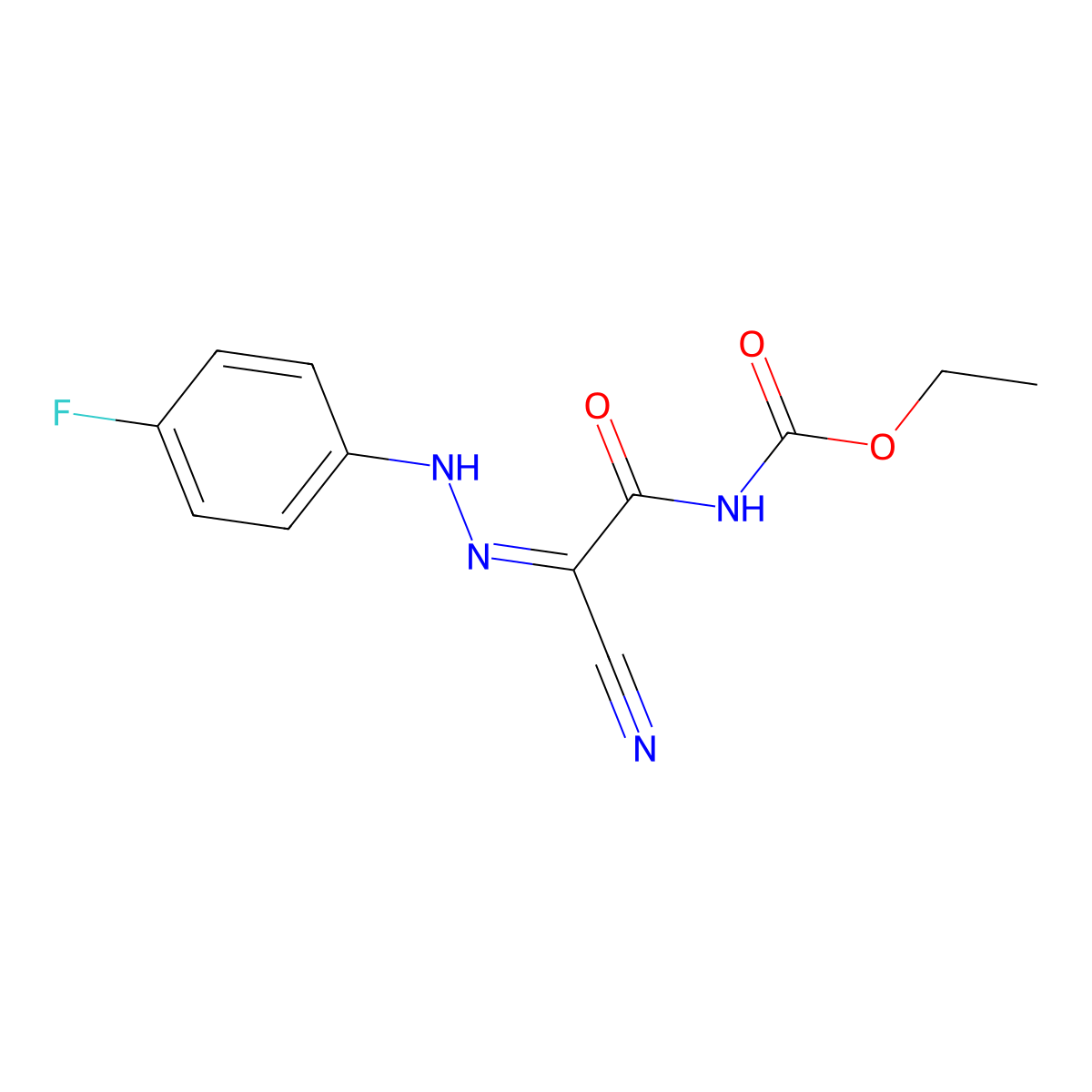 ethyl N-{2-cyano-2-[2-(4-fluorophenyl)hydrazono]acetyl}carbamate molecular structure, CAS 52262-78-9