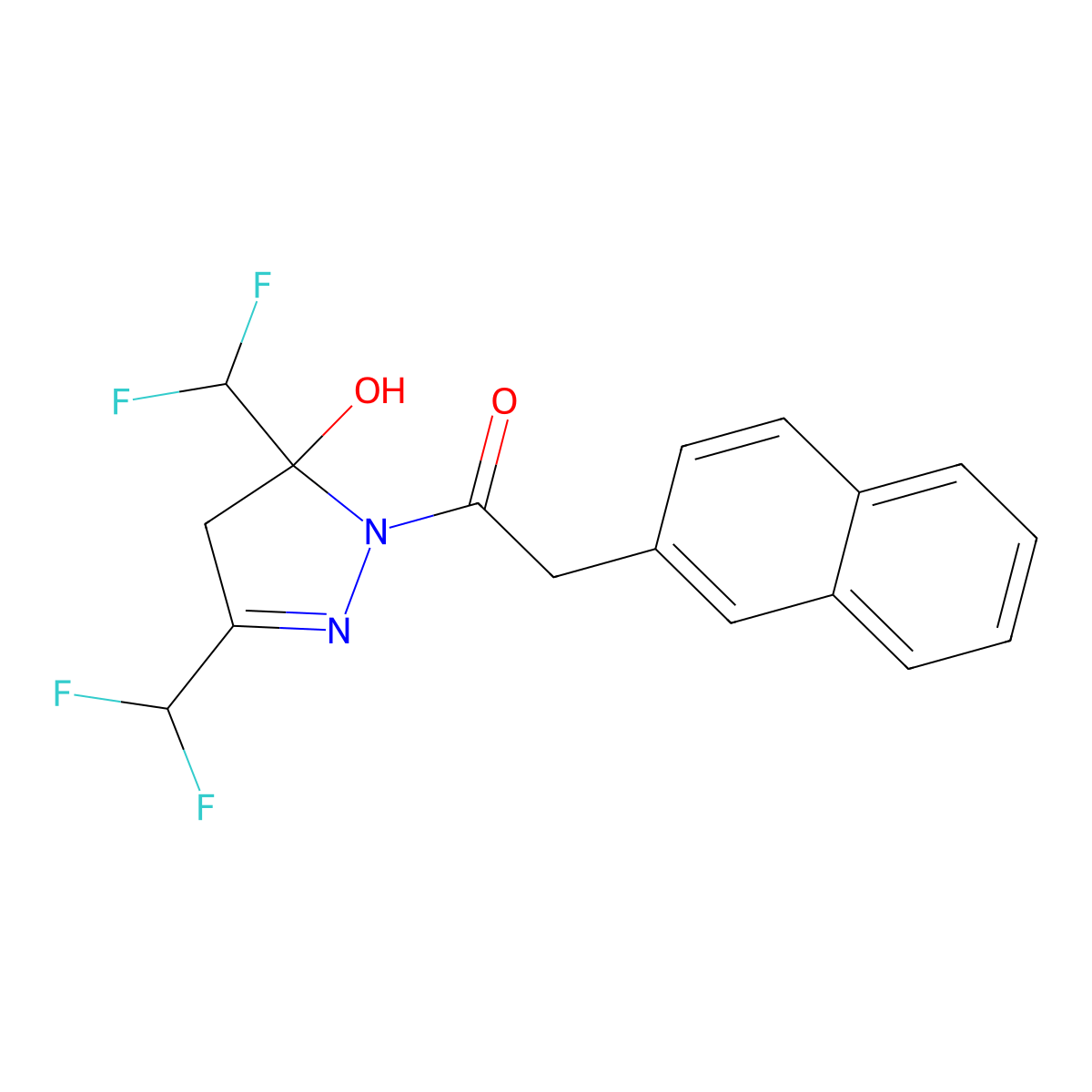 1-[3,5-bis(difluoromethyl)-5-hydroxy-4H-pyrazol-1-yl]-2-naphthalen-2-ylethanone molecular structure, CAS 522620-23-1