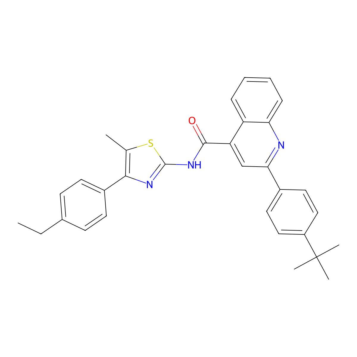 2-(4-tert-butylphenyl)-N-[4-(4-ethylphenyl)-5-methyl-1,3-thiazol-2-yl]quinoline-4-carboxamide molecular structure, CAS 522620-29-7