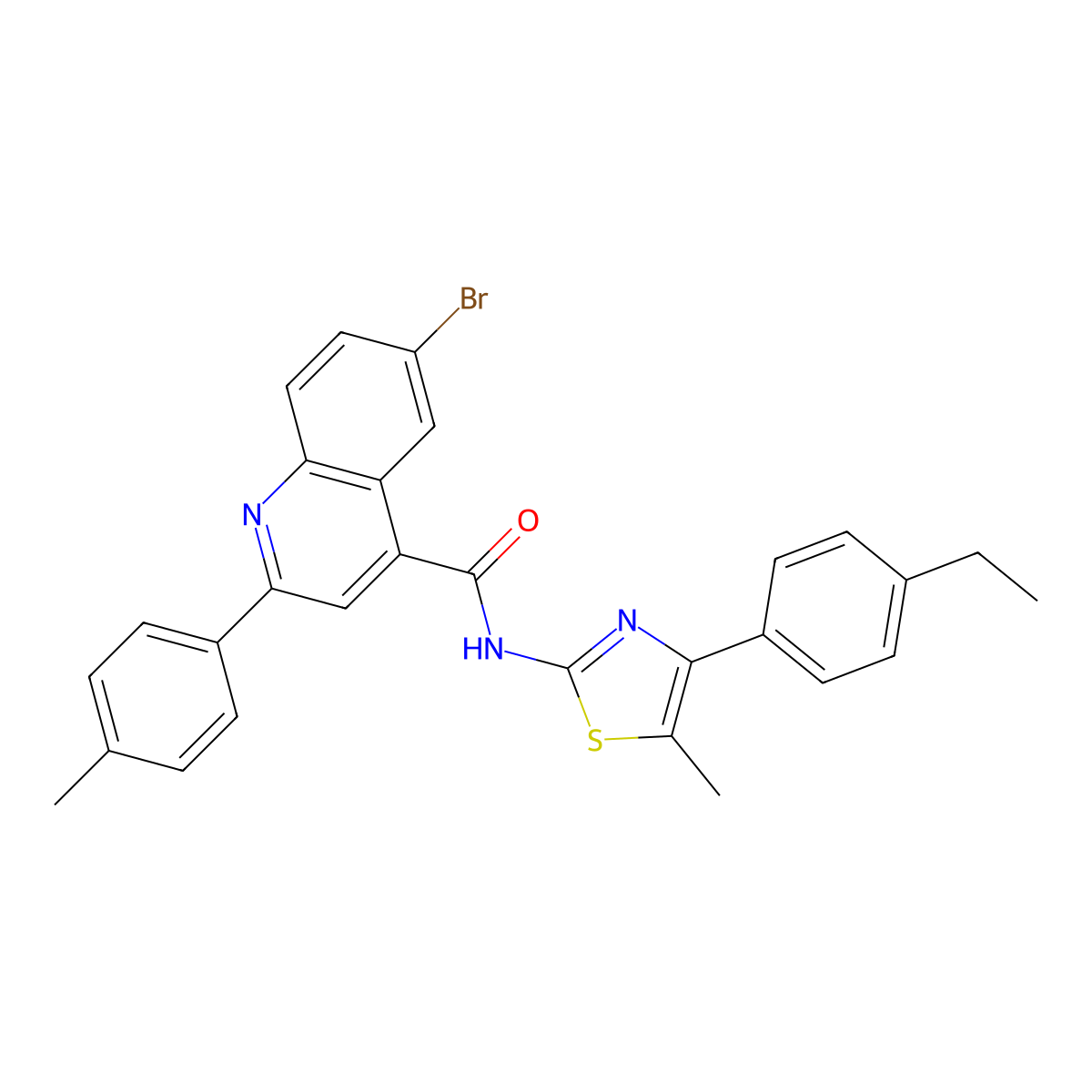 6-bromo-N-[4-(4-ethylphenyl)-5-methyl-1,3-thiazol-2-yl]-2-(4-methylphenyl)quinoline-4-carboxamide molecular structure, CAS 522620-33-3