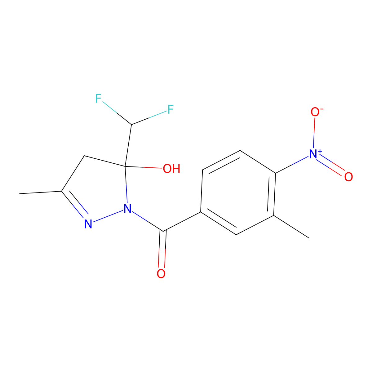 [5-(difluoromethyl)-5-hydroxy-3-methyl-4H-pyrazol-1-yl]-(3-methyl-4-nitrophenyl)methanone molecular structure, CAS 522621-58-5