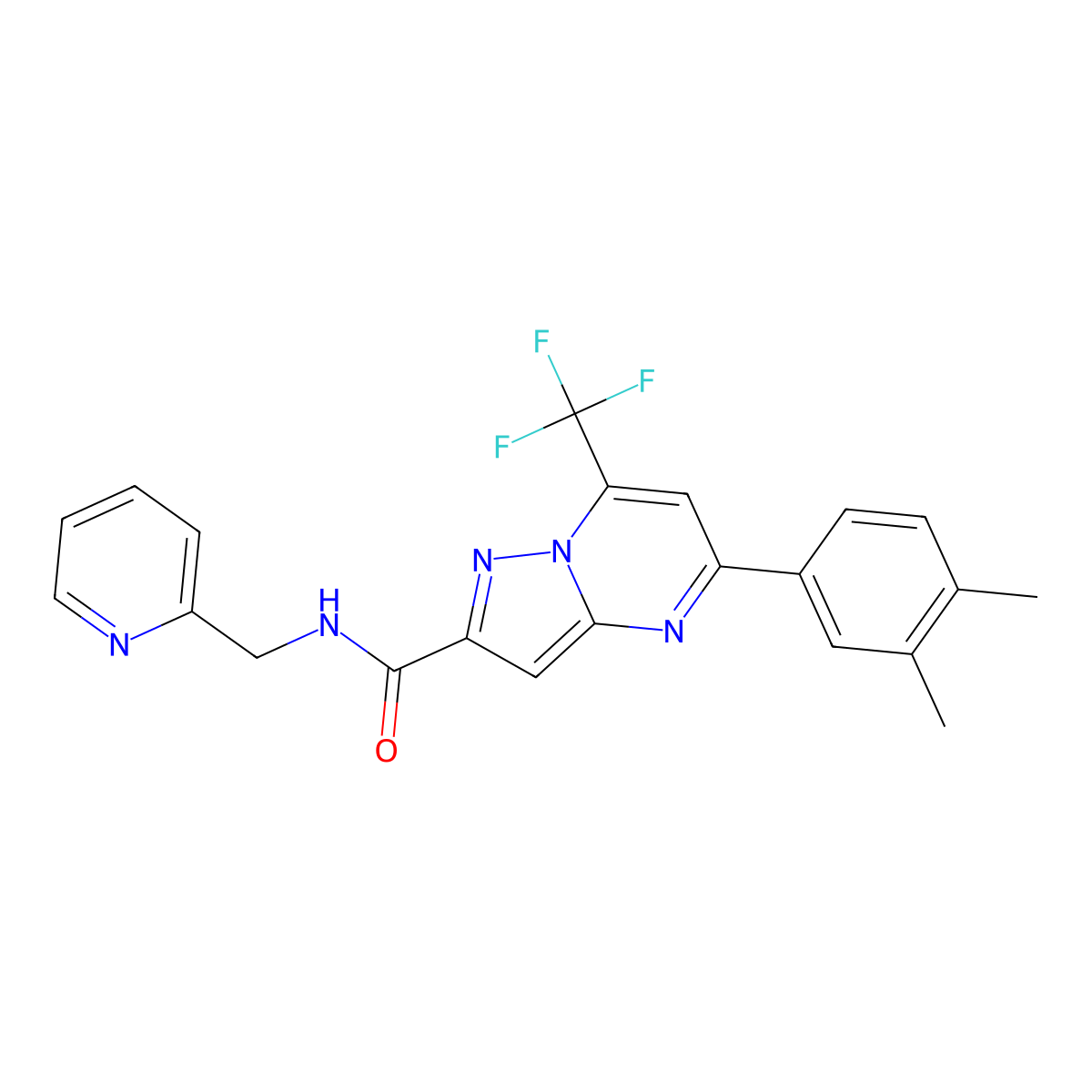5-(3,4-dimethylphenyl)-N-(pyridin-2-ylmethyl)-7-(trifluoromethyl)pyrazolo[1,5-a]pyrimidine-2-carboxamide molecular structure, CAS 522621-94-9
