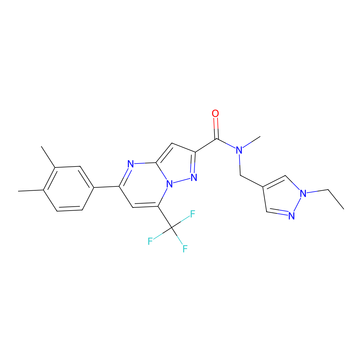 5-(3,4-dimethylphenyl)-N-[(1-ethylpyrazol-4-yl)methyl]-N-methyl-7-(trifluoromethyl)pyrazolo[1,5-a]pyrimidine-2-carboxamide molecular structure, CAS 522622-12-4
