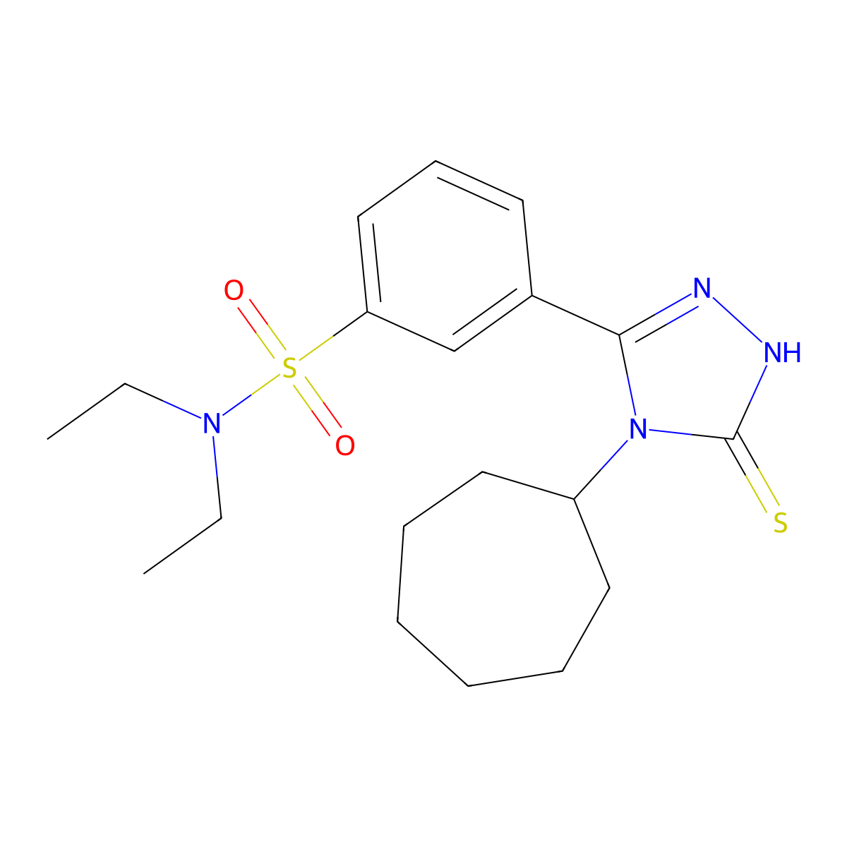 3-(4-cycloheptyl-5-sulfanyl-4H-1,2,4-triazol-3-yl)-N,N-diethylbenzene-1-sulfonamide molecular structure, CAS 522624-30-2
