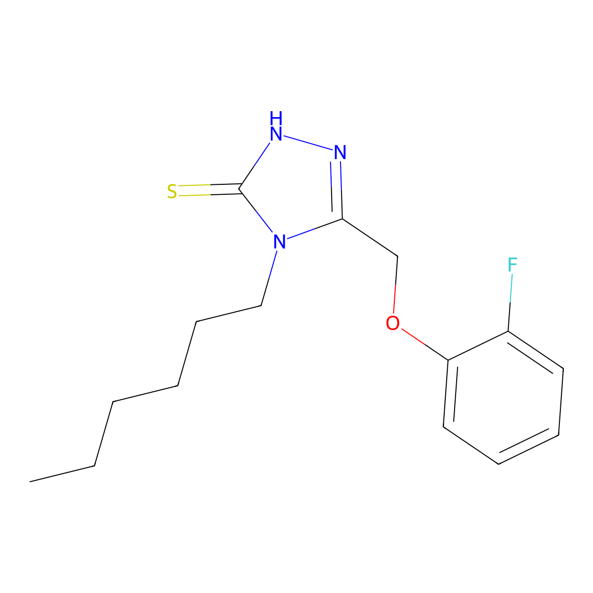3-[(2-fluorophenoxy)methyl]-4-hexyl-1H-1,2,4-triazole-5-thione molecular structure, CAS 522624-45-9