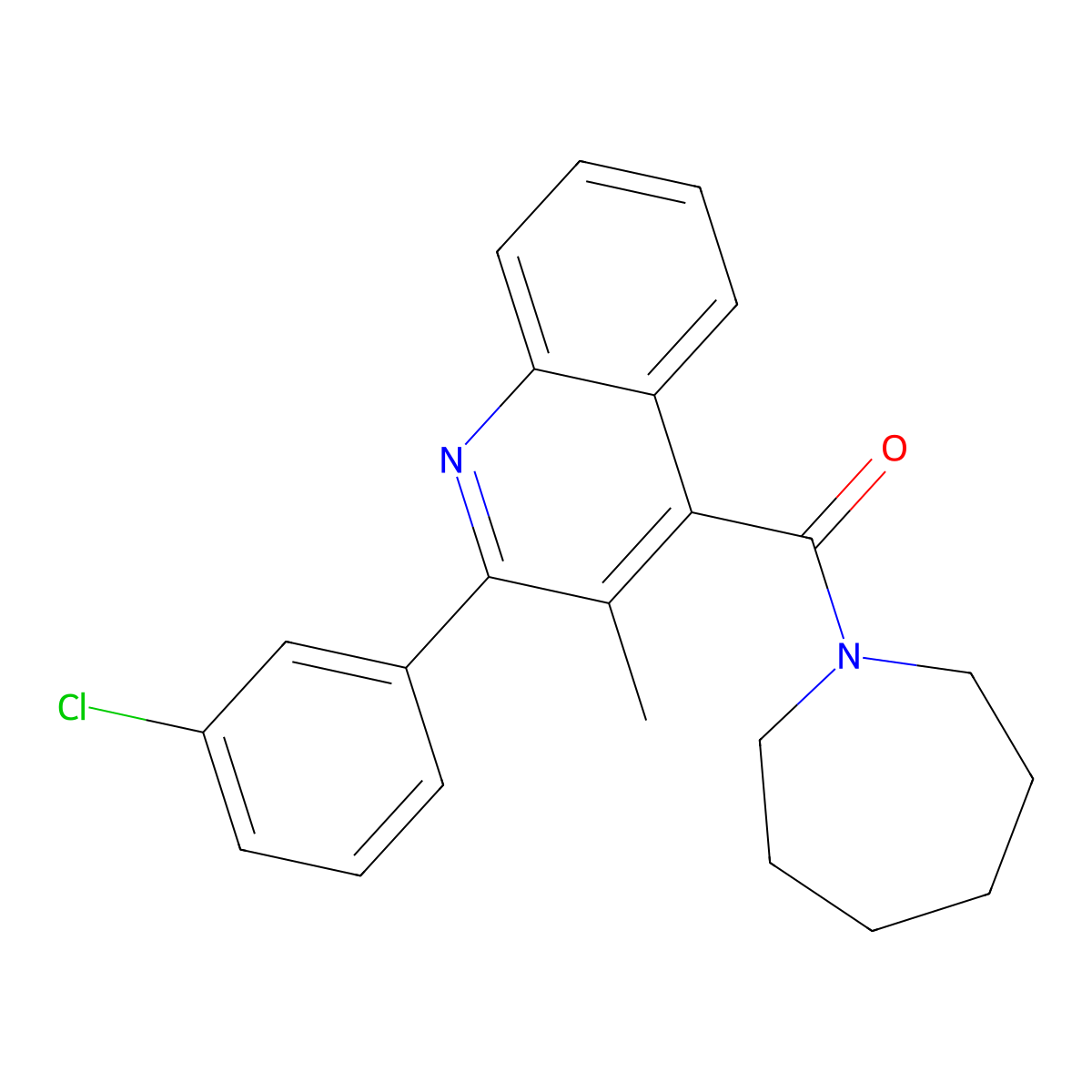 Azepan-1-yl-[2-(3-chlorophenyl)-3-methylquinolin-4-yl]methanone molecular structure, CAS 522627-06-1