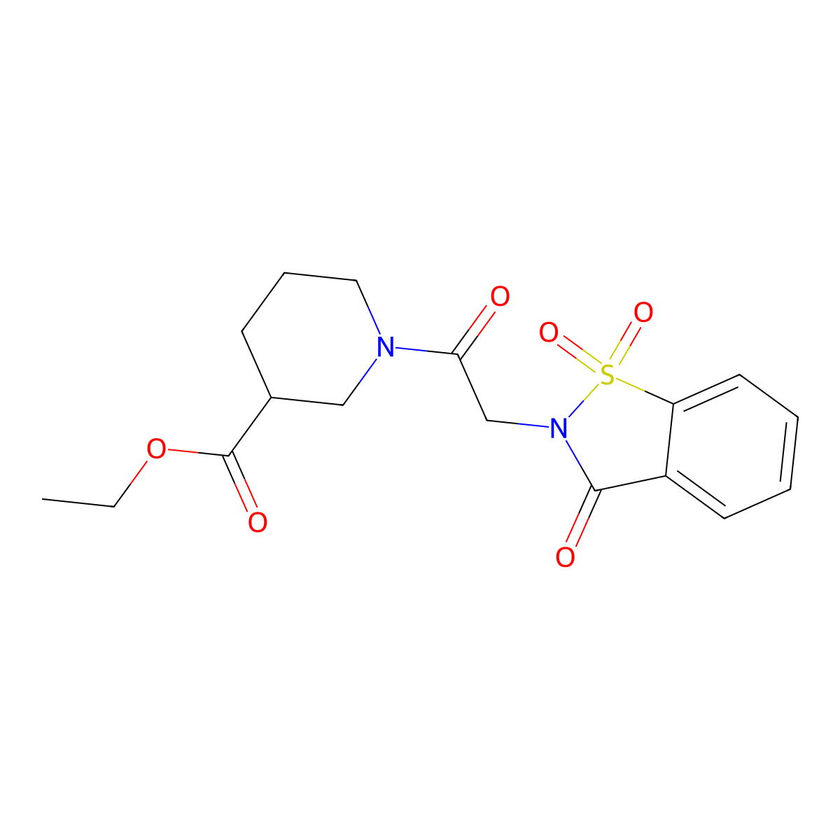 ethyl 1-(2-(1,1-dioxido-3-oxobenzo[d]isothiazol-2(3H)-yl)acetyl)piperidine-3-carboxylate molecular structure, CAS 522627-65-2