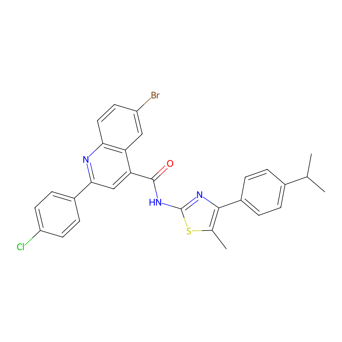 6-bromo-2-(4-chlorophenyl)-N-[5-methyl-4-(4-propan-2-ylphenyl)-1,3-thiazol-2-yl]quinoline-4-carboxamide molecular structure, CAS 522635-90-1