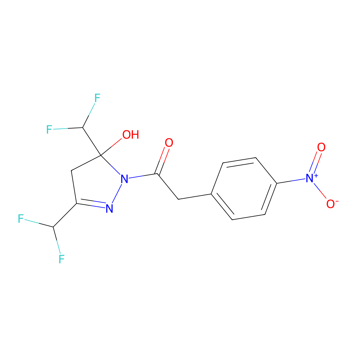 1-[3,5-bis(difluoromethyl)-5-hydroxy-4H-pyrazol-1-yl]-2-(4-nitrophenyl)ethanone molecular structure, CAS 522635-92-3