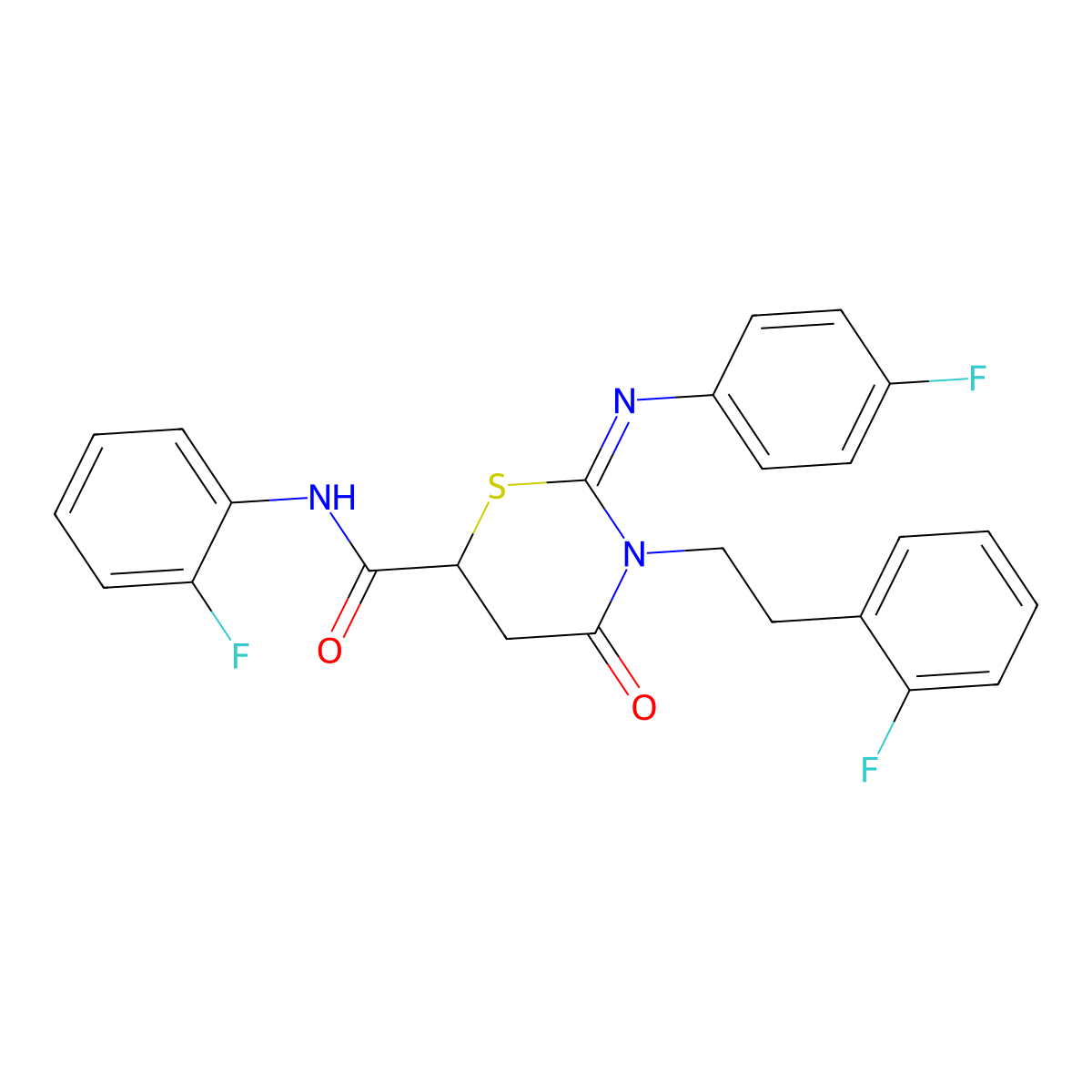 (2Z)-N-(2-fluorophenyl)-3-[2-(2-fluorophenyl)ethyl]-2-[(4-fluorophenyl)imino]-4-oxo-1,3-thiazinane-6-carboxamide molecular structure, CAS 522637-41-8
