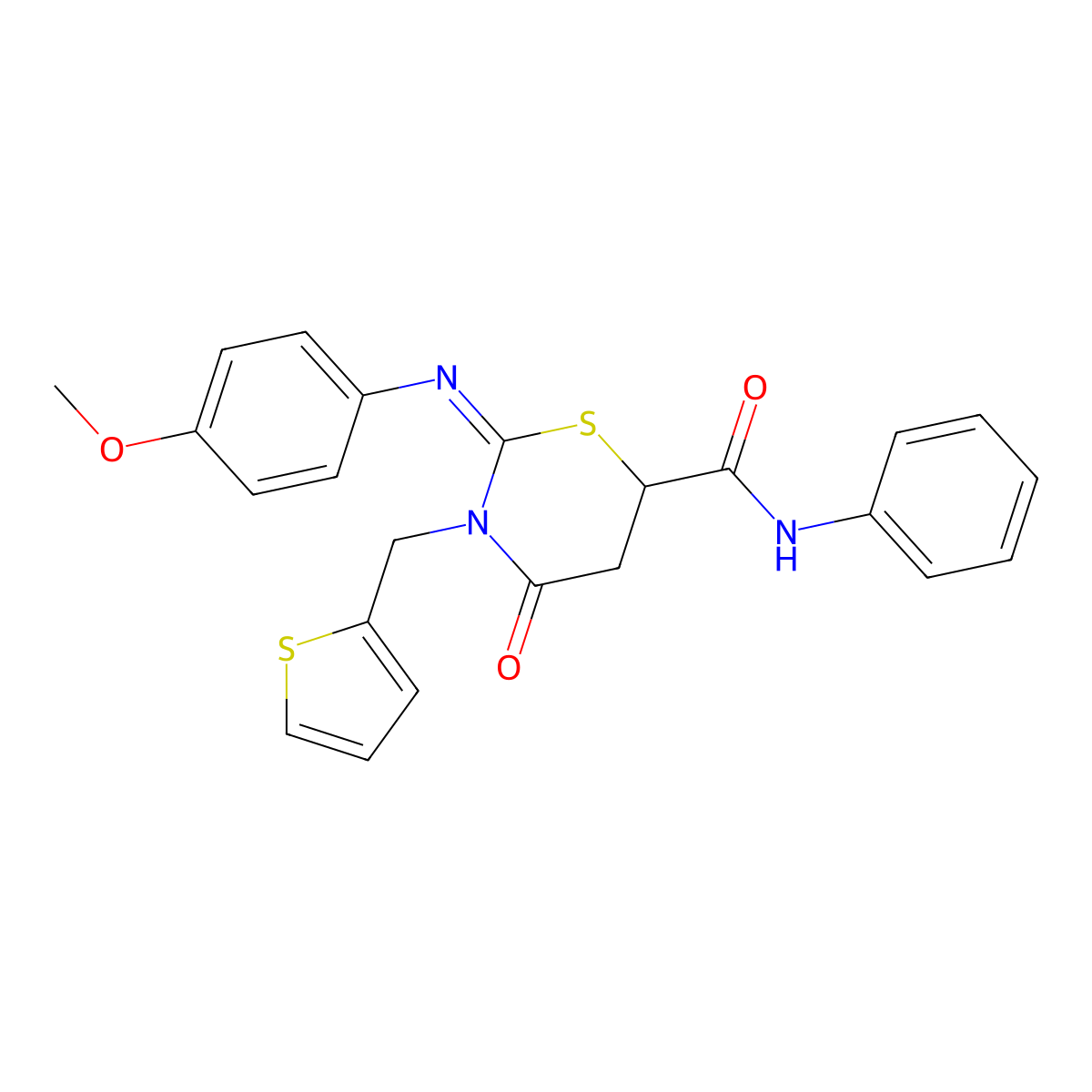 (2Z)-2-[(4-methoxyphenyl)imino]-4-oxo-N-phenyl-3-(thiophen-2-ylmethyl)-1,3-thiazinane-6-carboxamide molecular structure, CAS 522637-45-2