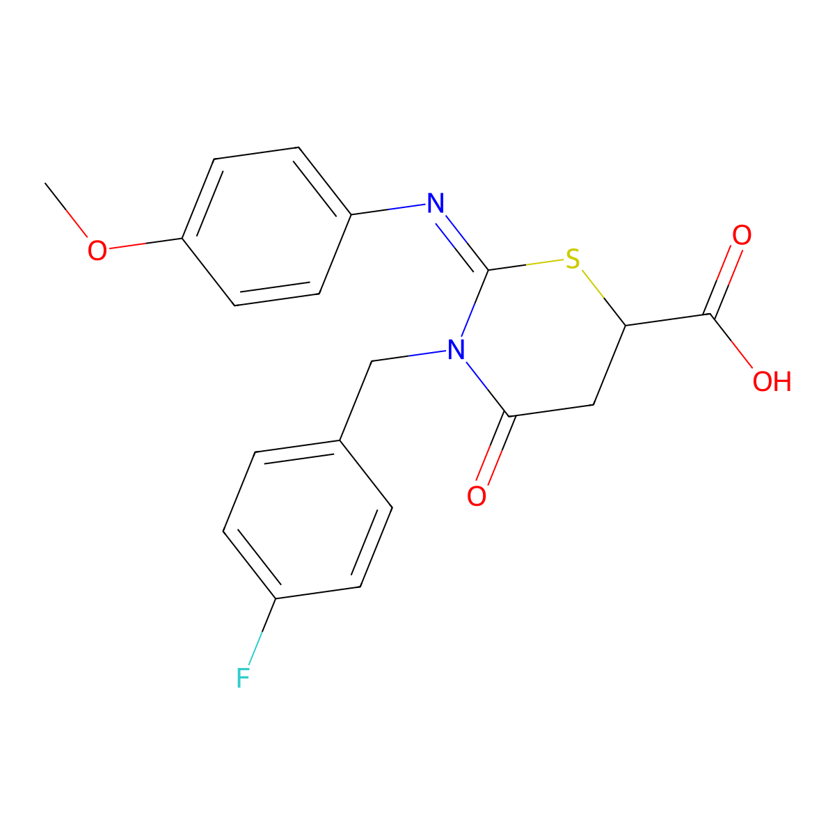 (Z)-3-(4-fluorobenzyl)-2-((4-methoxyphenyl)imino)-4-oxo-1,3-thiazinane-6-carboxylic acid molecular structure, CAS 522637-69-0