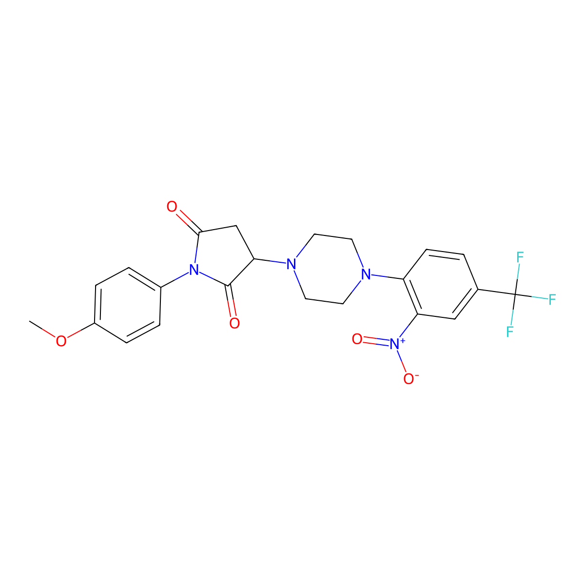 1-(4-Methoxyphenyl)-3-{4-[2-nitro-4-(trifluoromethyl)phenyl]piperazin-1-yl}pyrrolidine-2,5-dione molecular structure, CAS 522637-73-6