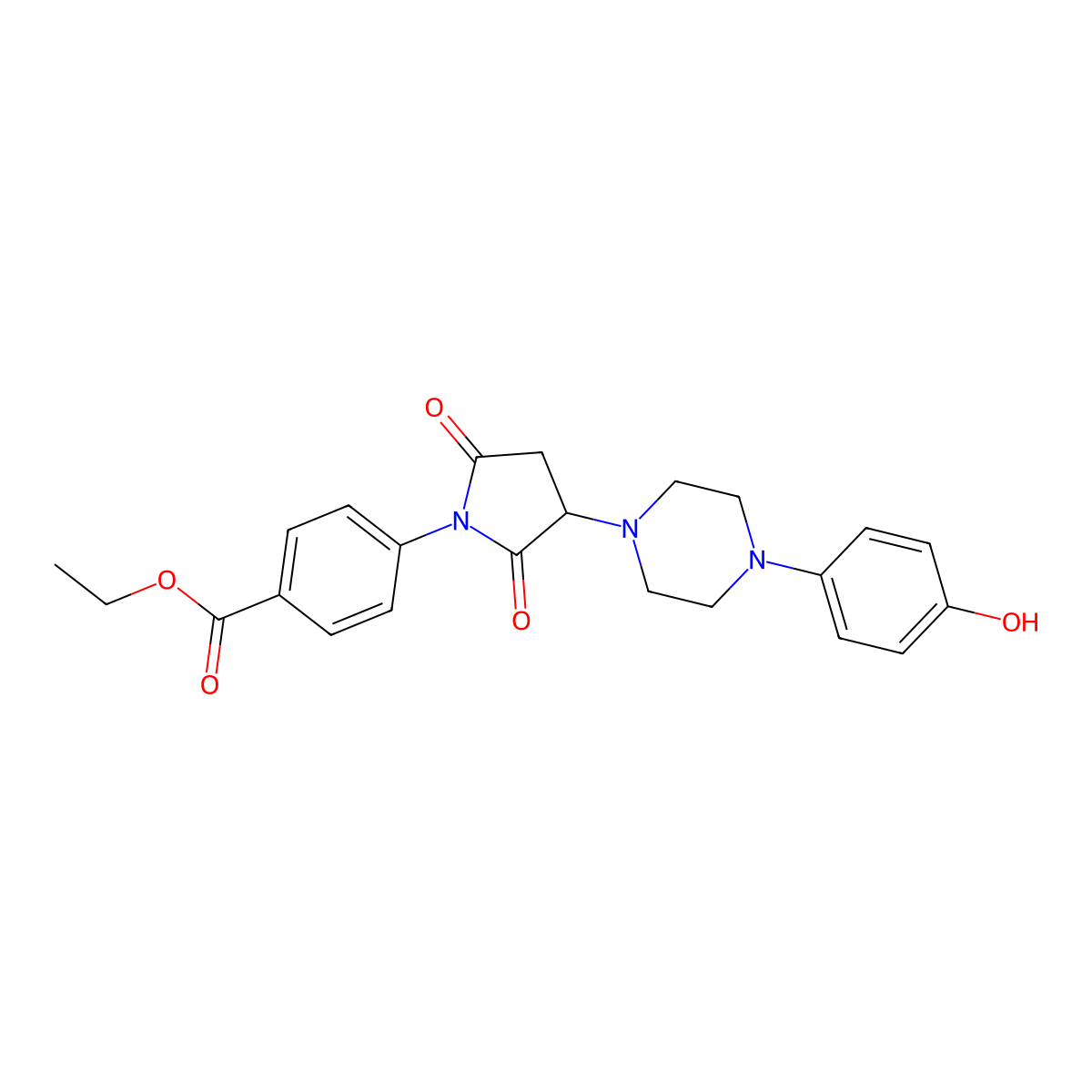 Ethyl 4-(3-(4-(4-hydroxyphenyl)piperazin-1-yl)-2,5-dioxopyrrolidin-1-yl)benzoate molecular structure, CAS 522638-09-1