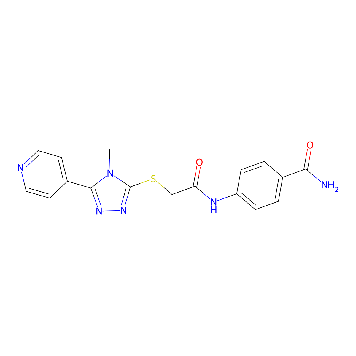 4-[2-(4-Methyl-5-(4-pyridyl)-1,2,4-triazol-3-ylthio)acetylamino]benzamide molecular structure, CAS 522640-07-9
