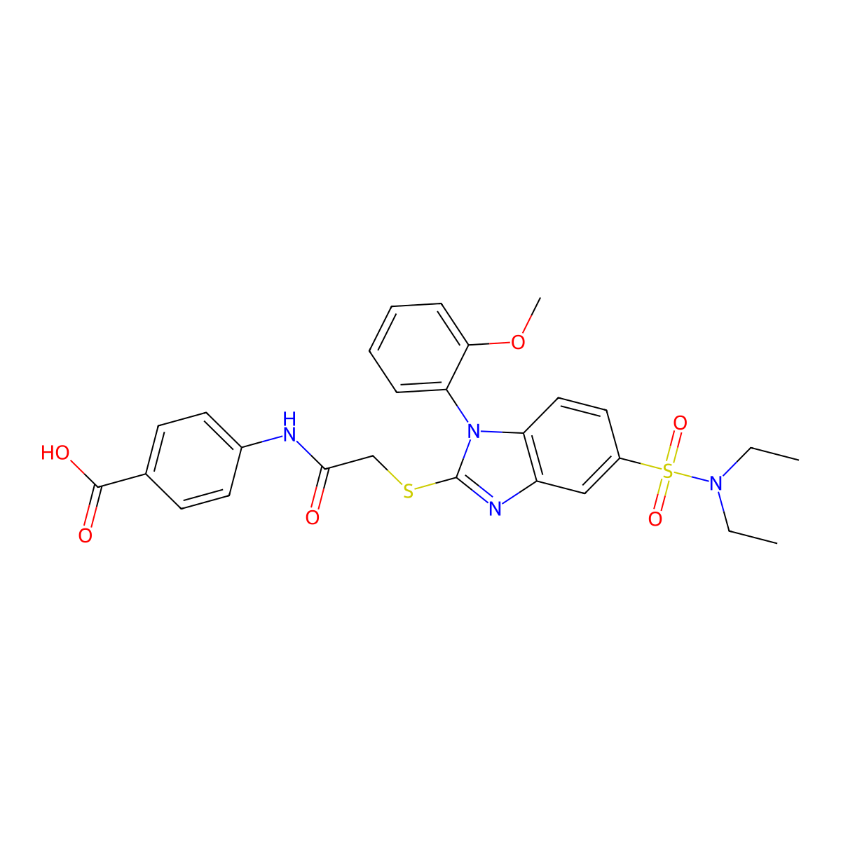 4-(2-{[5-(diethylsulfamoyl)-1-(2-methoxyphenyl)-1H-1,3-benzodiazol-2-yl]sulfanyl}acetamido)benzoic acid molecular structure, CAS 522642-43-9