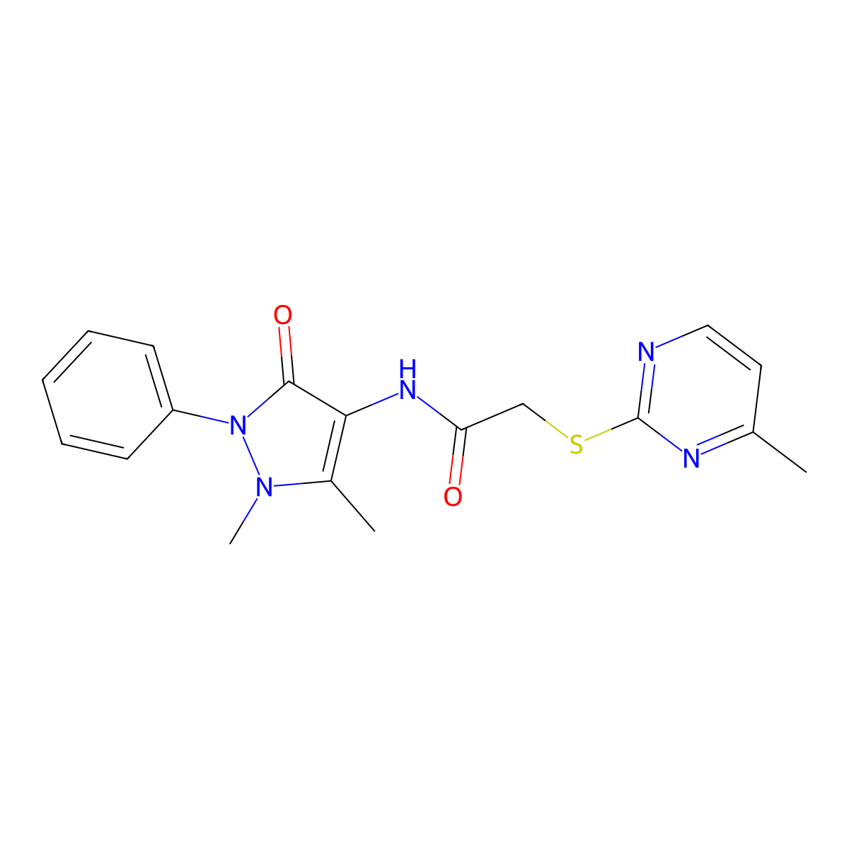 N-(1,5-dimethyl-3-oxo-2-phenylpyrazol-4-yl)-2-(4-methylpyrimidin-2-yl)sulfanylacetamide molecular structure, CAS 522642-55-3