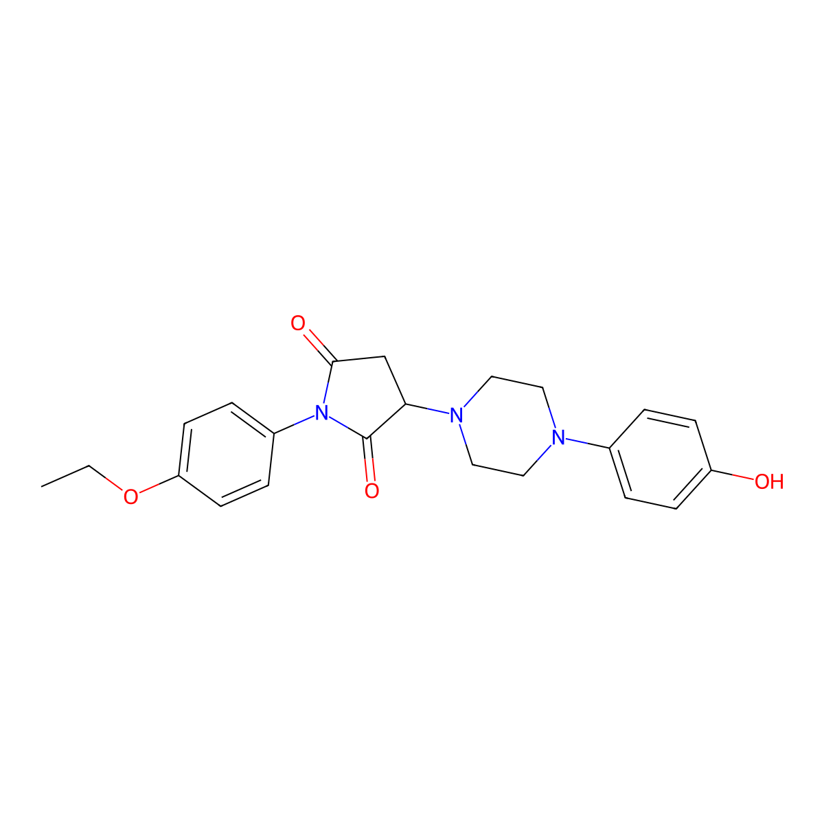 2,5-Pyrrolidinedione, 1-(4-ethoxyphenyl)-3-(4-(4-hydroxyphenyl)-1-piperazinyl)- molecular structure, CAS 522649-60-1