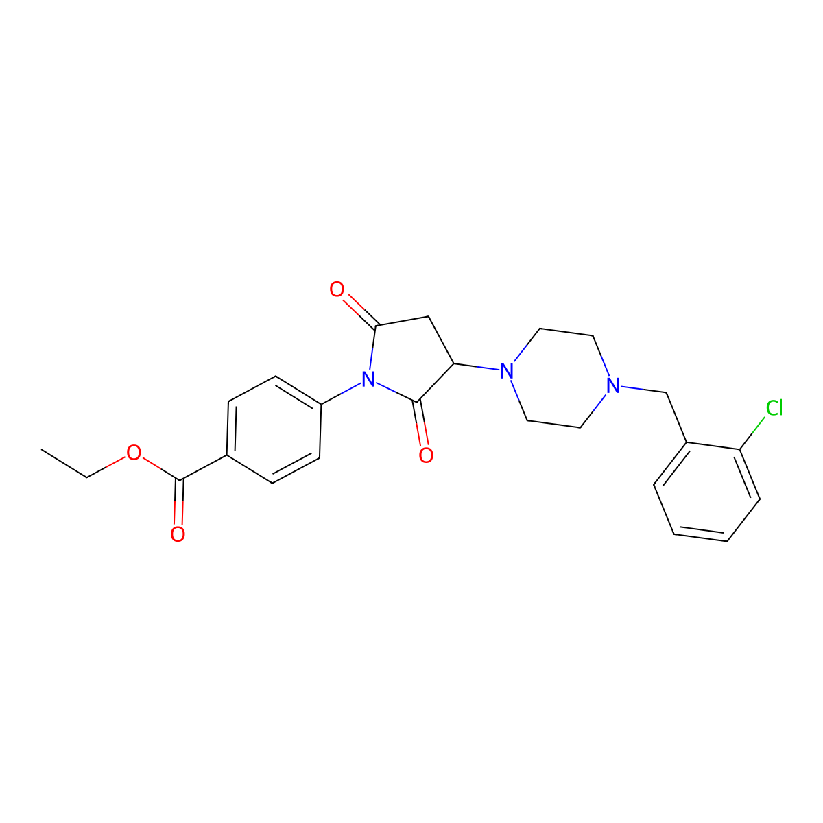 Ethyl 4-[3-[4-[(2-chlorophenyl)methyl]piperazin-1-yl]-2,5-dioxopyrrolidin-1-yl]benzoate molecular structure, CAS 522649-63-4